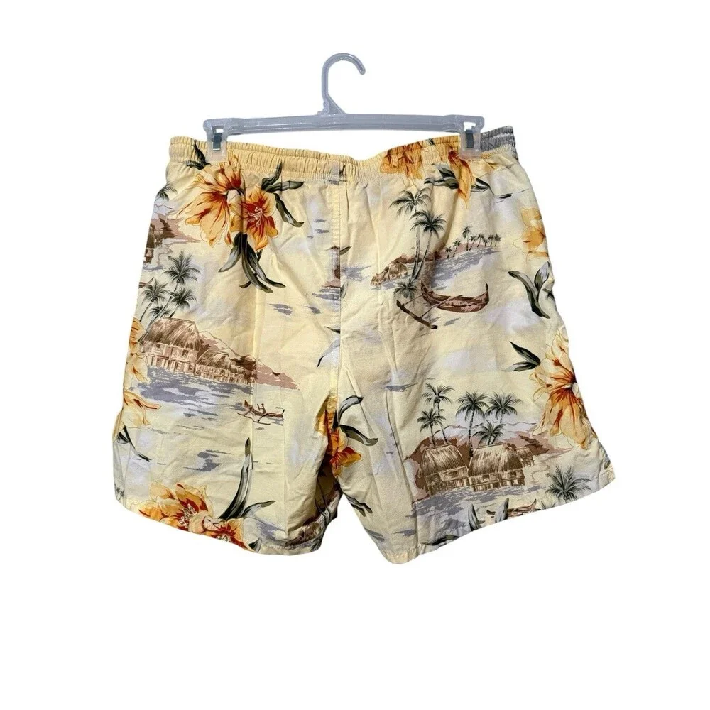 Speedo Vintage Hawaiian Scenic Swim Trunks Tropical Floral Made In Taiwan Men M